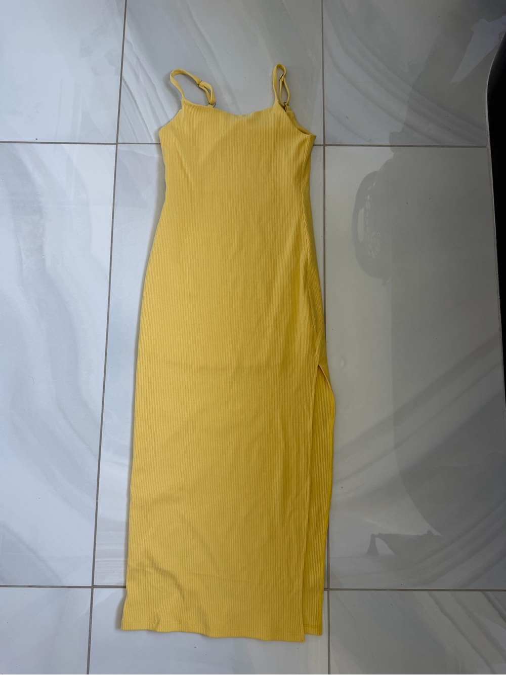 Vici Sunny Yellow Ribbed Maxi Dress with Side Slit